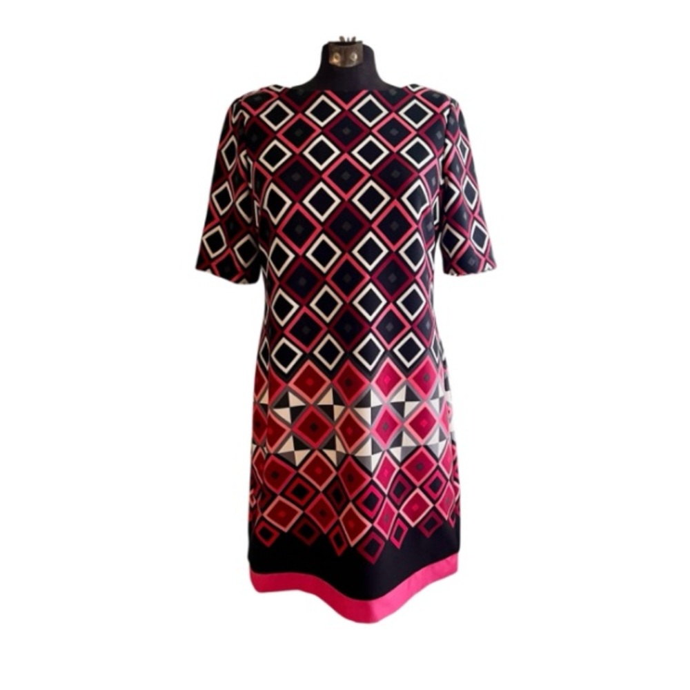 Eliza J Black Pink Red Geometric Shift Dress 6P